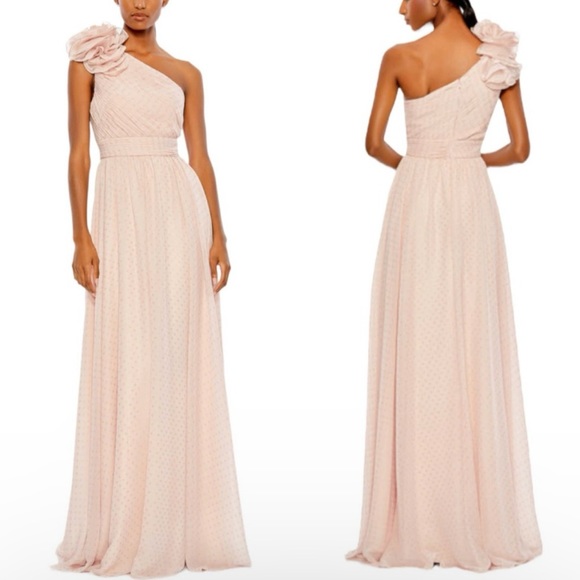 Mac Duggal | Dresses | Mac Duggal Porcelain Pink Polka Dot Ruffled One ...
